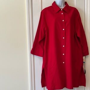 NWT Linen Cotton Dress Women’s XL  Long Tunic Red Modest Beach Casual Resort